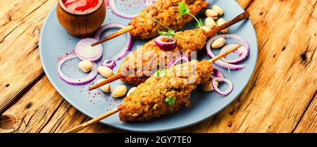 Lula Kebab, Hackfleisch Spieße und gegrillt auf Holzkohle.Kebab Lamm Stockfoto