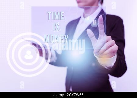 Schreiben Anzeige Text Zeit ist Geld, Konzept bedeutet, Dinge so schnell wie posibble zu tun und nicht Zeit zu verschwenden Inspirational Business Technology con Stockfoto