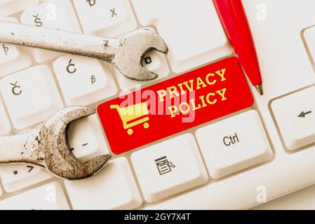 Textunterschrift zur Darstellung der Datenschutzrichtlinie, Geschäftskonzept Dokumentation über die Verwaltung der IS-Daten des Kunden Zusammenfassung zur Darstellung ethischer Ha Stockfoto