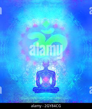 Abbildung eines menschlichen Körpers in Lotus pose-Meditierenden Stockfoto