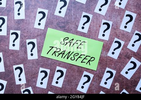 Textschild mit Safe Transfer, Konzept Bedeutung Wire Transfers elektronisch nicht papierbasiert Transaction Drafting Neuer Vertrag Erstellen Vereinbarung Me Stockfoto