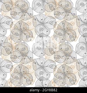 Muster Blumen esoterische Fantasie unwirkliche Kontur Hand Zeichnung kritzeln. Vektorgrafik Stock Vektor