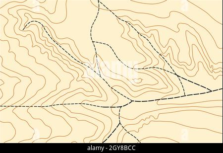 Abstract vector topografische Karte mit Isolinien in braunen Farben Stockfoto