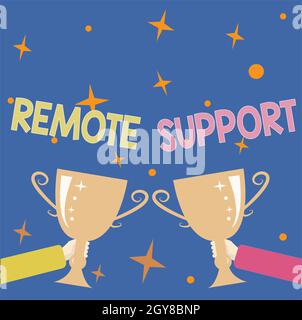 Handschriftenschild Remote Support, Wort für Art von sicherem Service, der es Vertretern erlaubt, abstrakte Victory Reward Zeremonie zu helfen, zu feiern Stockfoto