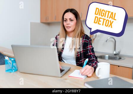 Textschild mit Digital Detox, Business Showcase, das die Nutzung elektronischer und digitaler Geräte verbietet Abstract Online Conference Discussion, Digi Stockfoto