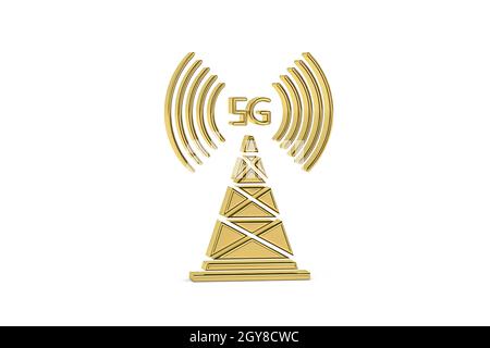Goldenes 3d 5g-Symbol auf weißem Hintergrund isoliert - 3d-Rendering Stockfoto