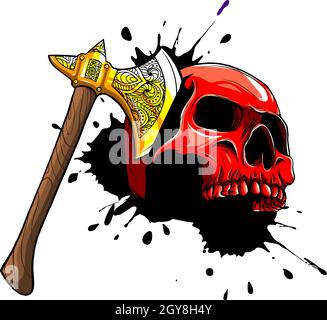 Abbildung des Schädelkopfes, der von Axt ermordet wurde Stockfoto