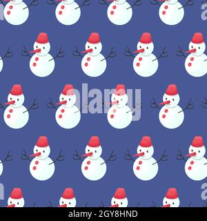 Schneemann nahtloses Muster. Weihnachten festliche Hintergrund. Flache Vektorgrafik zum neuen Jahr Stock Vektor