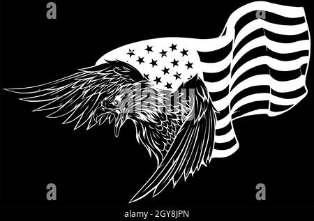 Erhabung amerikanischer Adler gegen US-Flagge Stockfoto