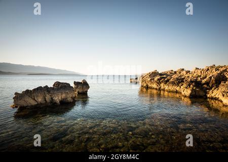 Felsen bei Suha Punta auf der Insel Rab Kroatien Stockfoto