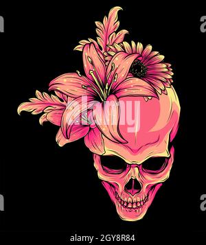 Totenkopf und Blumen Vektor Illustration Stockfoto