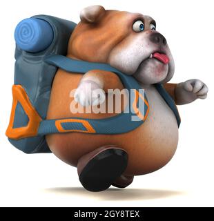 Fun backpacker Bulldog cartoon Charakter Stockfoto