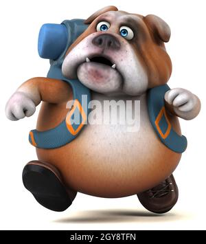 Fun backpacker Bulldog cartoon Charakter Stockfoto