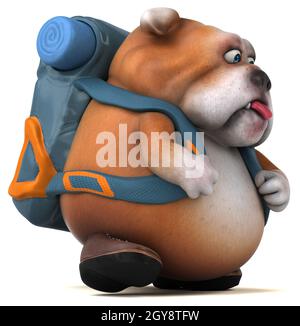 Fun backpacker Bulldog cartoon Charakter Stockfoto