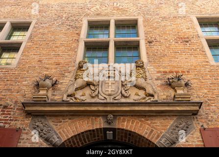 Das große Wappen der Stadt Danzig. Polen Stockfoto