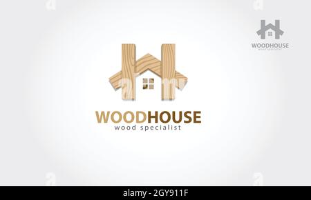 Wood House Vektor Logo Vorlage. Vektor-Logo Design-Vorlage von Holzhaus. Es ist ein moderner, einfacher und sauberer Logo-Design, Holzspezialist. Stock Vektor