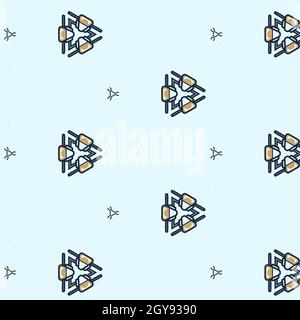 Eine Illustration eines nahtlosen Musters von Dreiecken, die auf isoliert sind Ein hellblauer Hintergrund Stockfoto