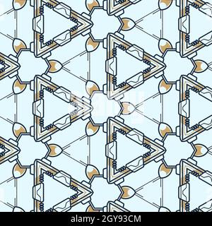 Eine Illustration eines nahtlosen Musters von Dreiecken, die auf isoliert sind Ein hellblauer Hintergrund Stockfoto