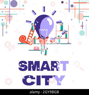 Textunterschrift präsentiert Smart City, Geschäftsidee ein urbanes Gebiet, das Kommunikationstechnologien nutzt, um Daten zu sammeln Abstract Working Together for Bet Stockfoto