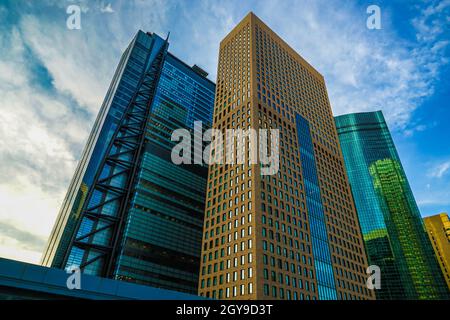 Minato-ku und die Gruppen der Gebäude von Shiodome. Aufnahmeort: Metropolregion Tokio Stockfoto