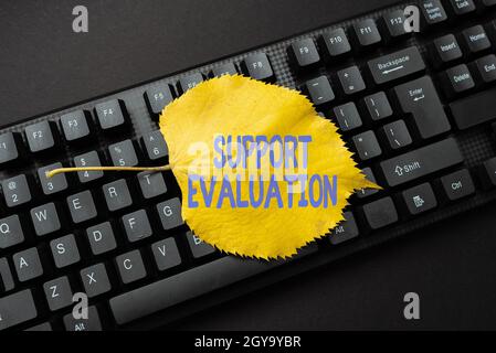 Textschild mit der Support-Bewertung, Business Concept Assisting Process, der ein Programm kritisch untersucht Online-Browsing und -Exploring, Erstellen von BL Stockfoto