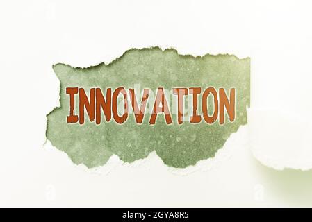 Schreiben Text anzeigen Innovation, Wort geschrieben auf neue Idee kreative Ideen frische Vorstellungen im Werkzeug Form Prozess Denken Neue Schreibkonzepte, Stockfoto