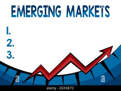 Textunterschrift: Schwellenländer, Geschäftsidee Nationen, die in produktivere Kapazitäten investieren Abstract Graph Presenting Progress, MOV Stockfoto