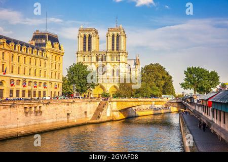 Siene Fluss und Notre Dame de Paris in Paris, Frankreich Stockfoto