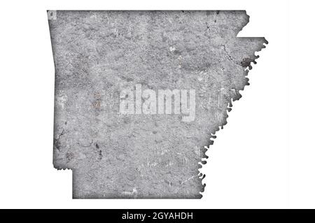 Karte von Arkansas auf verwittertem Beton Stockfoto