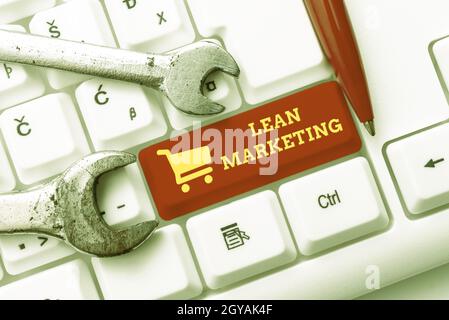 Hand Writing Zeichen Lean Marketing, Business-Ansatz verantwortlich für die Prüfung der Einzelhandelsstrategie und vor Ort, die fachmännisch funktioniert Abstract präsentiert ethische Stockfoto