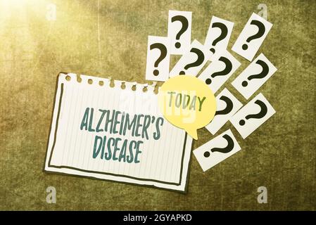 Inspiration zeigt Zeichen Alzheimer S ist Krankheit, konzeptuelles Foto Fortgeschrittene psychische Verschlechterung, die im Alter auftreten Fortschritt bei der Lösung von Problemen Bre Stockfoto