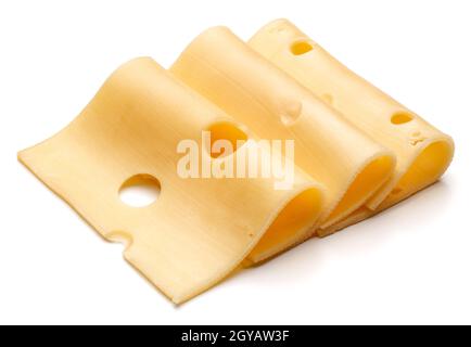 Käsescheiben isoliert auf weißem Hintergrund Ausschnitt Stockfoto