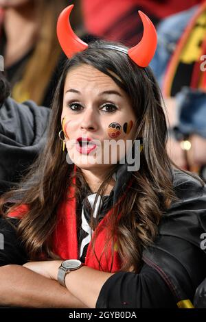 Turin, Italien. Oktober 2021. Fans Belgiens während des Halbfinalspiels der UEFA Nations League zwischen Belgien und Frankreich im Juventus-Stadion in Turin (Italien) am 7. Oktober 2021. Foto Andrea Staccioli/Insidefoto Kredit: Insidefoto srl/Alamy Live News Stockfoto