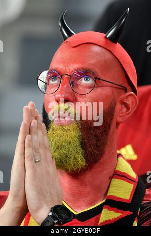 Turin, Italien. Oktober 2021. Fans Belgiens während des Halbfinalspiels der UEFA Nations League zwischen Belgien und Frankreich im Juventus-Stadion in Turin (Italien) am 7. Oktober 2021. Foto Andrea Staccioli/Insidefoto Kredit: Insidefoto srl/Alamy Live News Stockfoto