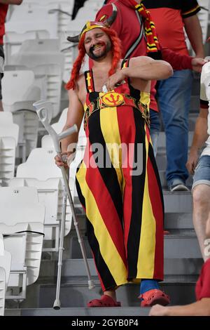 Turin, Italien. Oktober 2021. Fans Belgiens während des Halbfinalspiels der UEFA Nations League zwischen Belgien und Frankreich im Juventus-Stadion in Turin (Italien) am 7. Oktober 2021. Foto Andrea Staccioli/Insidefoto Kredit: Insidefoto srl/Alamy Live News Stockfoto