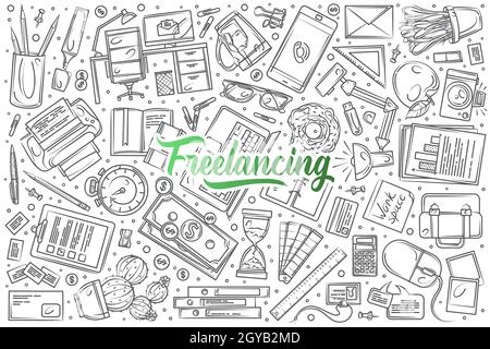 Hand gezeichnet Freiberufler Satz Doodle Vektor Illustration Hintergrund Stockfoto