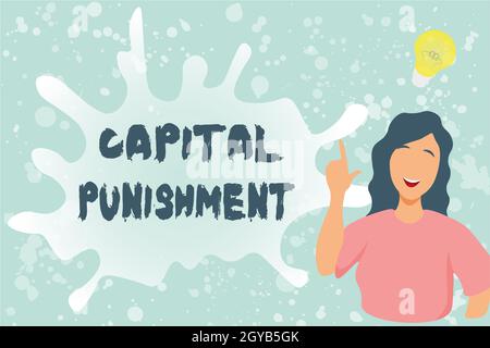 Konzeptionelle Darstellung Capital Punishment, Word for Authorized Killing of someone as Bestrafung for a crime Lady Illustration Discovery New Idea Lamp with Stockfoto