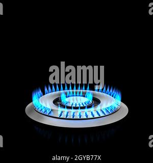 Küche Doppel-Herd Gas blaue Flamme. 3d-Rendering Stockfoto