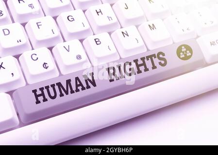 Schild zeigt Menschenrechte, Konzept bedeutet die Gleichheit des Kampfes für Ihre Rechte Individualität Abstrakte Schreibkraft Üben Speed Typing, Programm Stockfoto