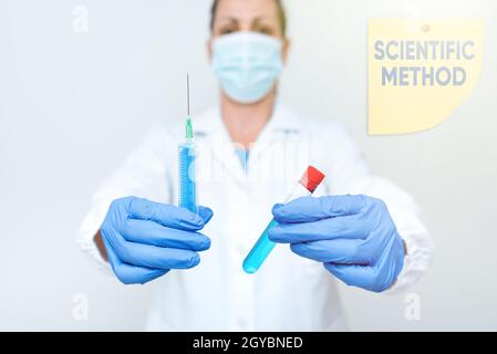 Schild mit wissenschaftlicher Methode, Konzept Bedeutung Methode des Verfahrens, das die Naturwissenschaft gekennzeichnet hat Vorbereitung medizinischer Impfstoff präsentiert Neu Stockfoto