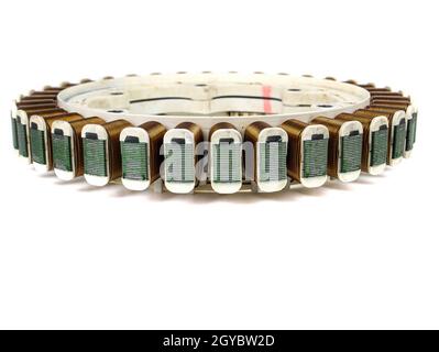 Electric inverter motor for repairing washing machines. Repair of washing machines. Customer Service. Electric coil windings. Direct drive motor. Mast Stockfoto
