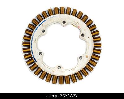 Electric inverter motor for repairing washing machines. Repair of washing machines. Customer Service. Electric coil windings. Direct drive motor. Mast Stockfoto