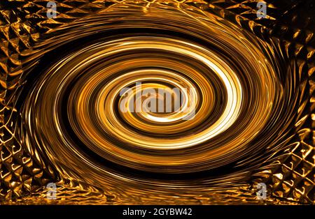 Illustration von abstrakten Wirbeln in Goldtönen. Goldener Zyklus. Whirlpool auf dem Wasser. Dragotsunnaya Spirale. Abstrakte Fantasy-Illustration. Hintergrund i Stockfoto