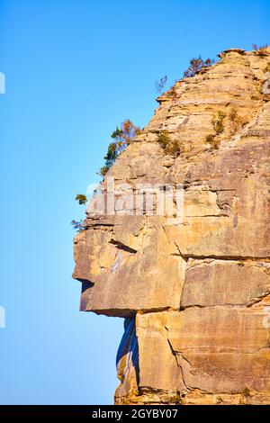 Pictured Rocks mit Felsvorsprung, der wie ein menschliches Gesicht aussieht Stockfoto