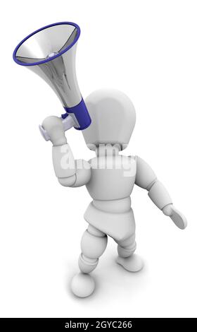 3D Rendern von jemandem in ein Megaphon schreien Stockfoto