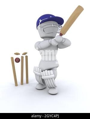 3D Rendering eines Mannes Cricket spielen Stockfoto