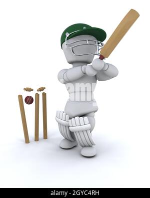 3D Rendering eines Mannes Cricket spielen Stockfoto