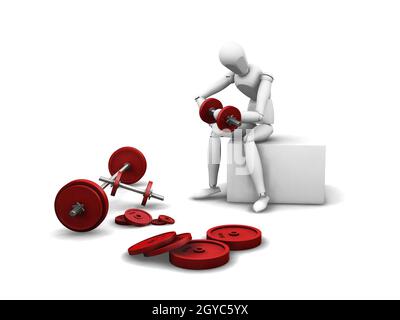 3D Rendern ein Mann Gewichtheben auf weißem Hintergrund Stockfoto