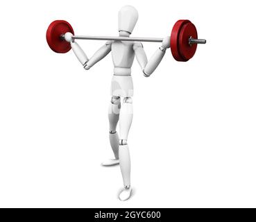 3D Rendern eines Mannes, Gewichte zu heben Stockfoto