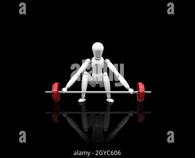 3D Rendern eines Mannes, Gewichte zu heben Stockfoto